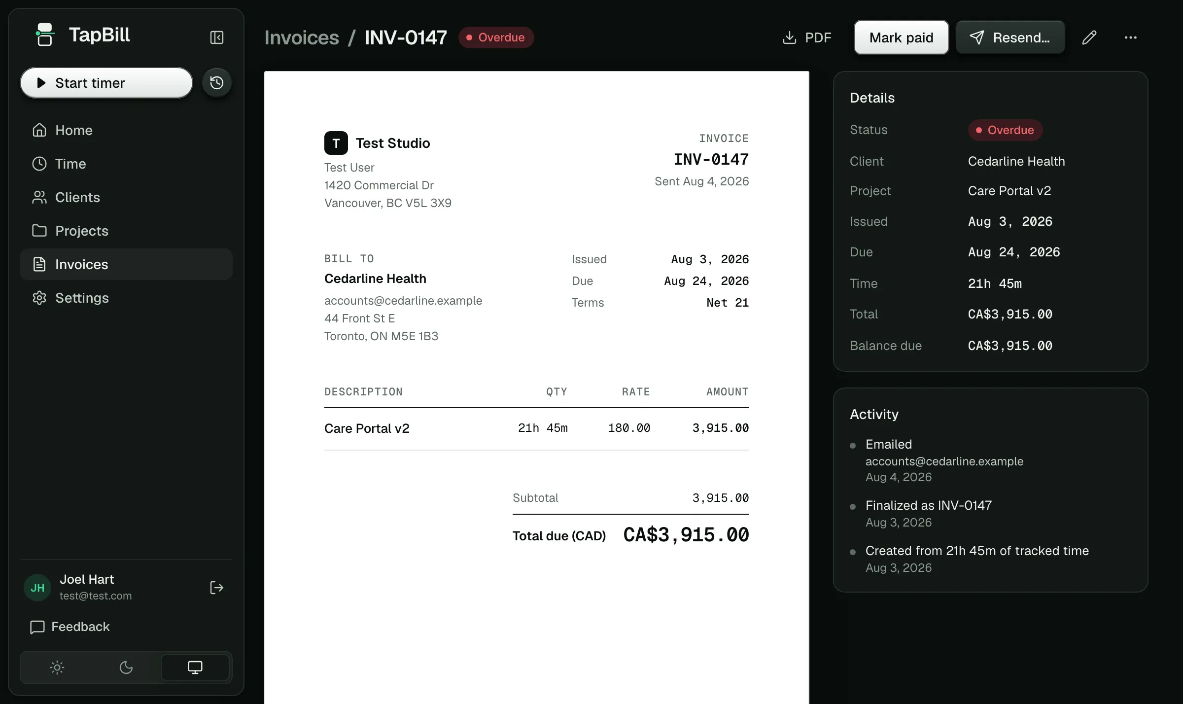 TapBill, screenshot